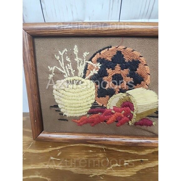 Vintage Embroidery Wall Decor Baskets Peppers Framed 6 X 8 - Picture 5 of 6